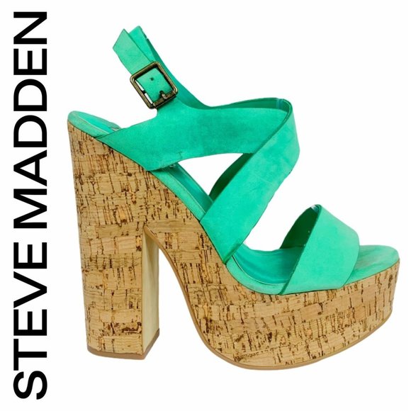 Steve Madden Shoes - Steve Madden Chunky Cork Block Mint Suede Heels